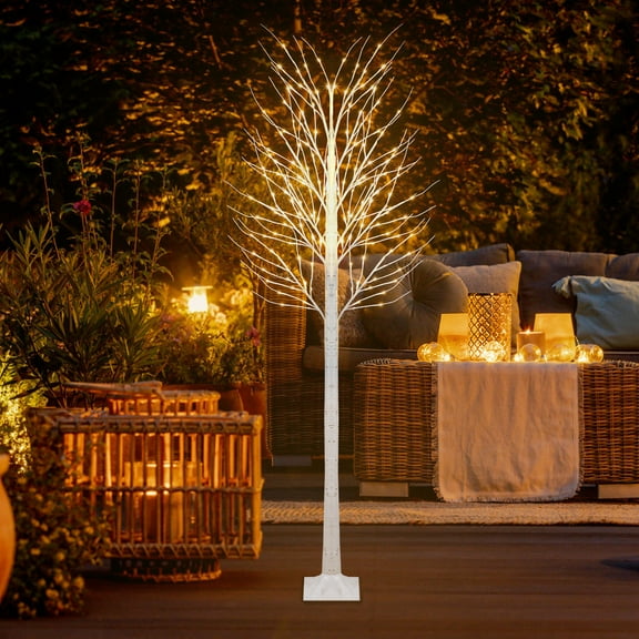 Lighted Birch Tree for Christmas Decor, 8FT Holiday Tree Decoration with Warm Light, 150 LED Lights Artificial Trees for Home, Festival, Party and Outdoor Use, Warm White