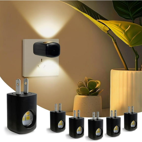 LED Wall Socket Night Light, 6-Pack Dusk to Dawn Sensor NightLight, 0.5W Warm White Plug-in Outlet Light for Bedroom, Hallway, Nursery