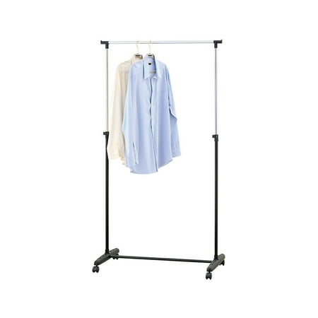Mind Reader Adjustable Metal Garment Rack with Wheels, Silver/Black