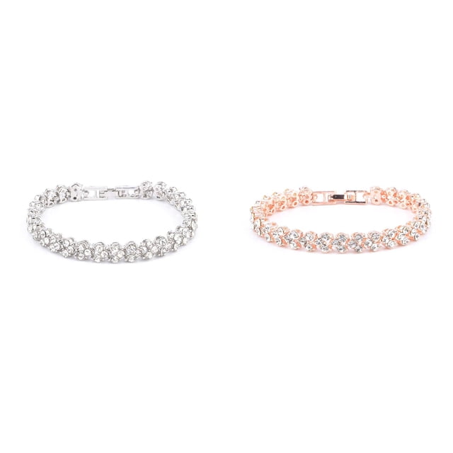 (2-Pack) Rinsvye Style Roman Women Gift Bridal Rings for Women Crystal Rhinestone Bracelets Bride Women Bracelet Jewelry Bracelets