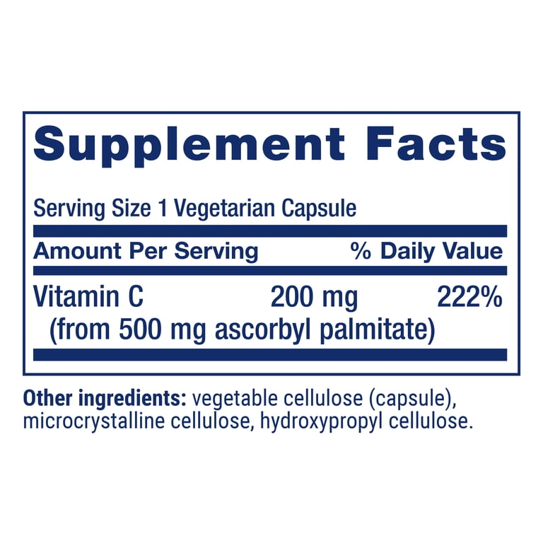 Life Extension Ascorbyl Palmitate 500 mg  Fat-Soluble Vitamin C Supplement  for Immune Support and Healthy Aging  Water-Soluble  Gluten-Free,  Non-GMO, Vegetarian  100 Capsules - Walmart.com
