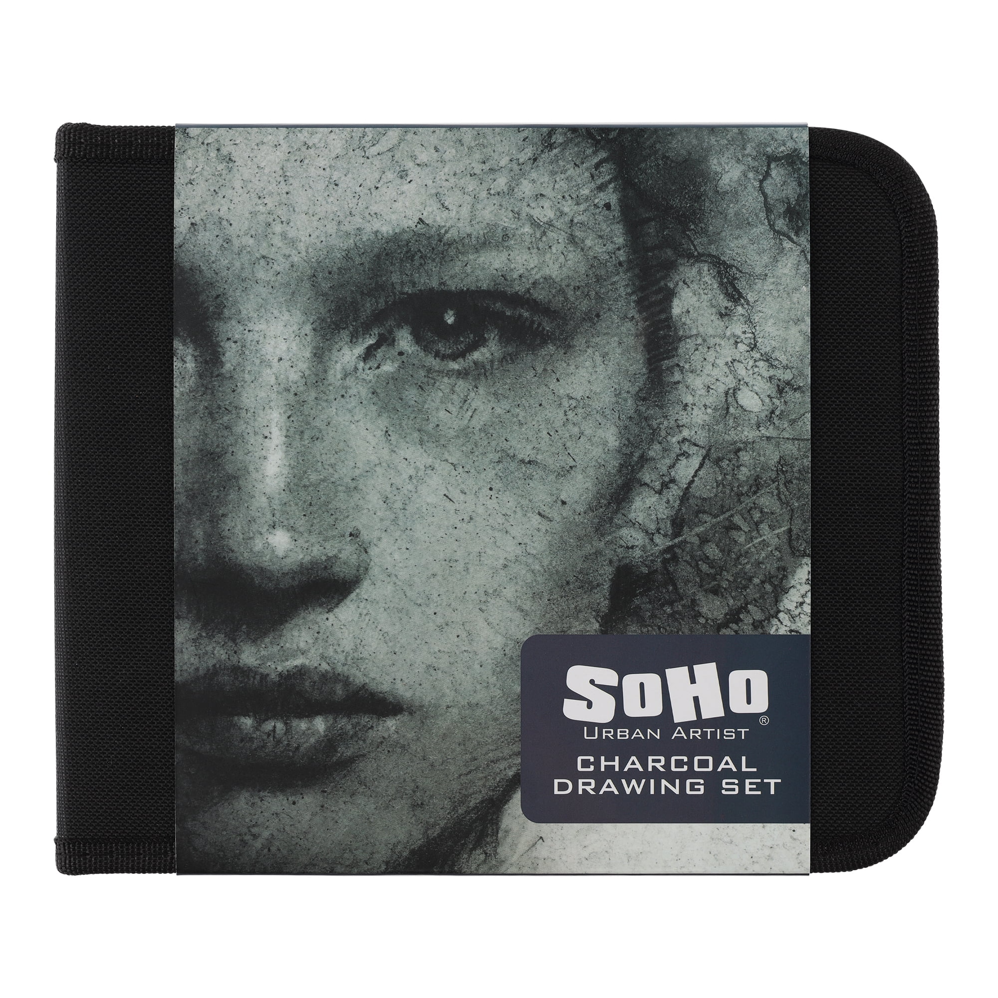 SoHo Urban Artist Charcoal Drawing Set With Manikin in Zipper Case - Drawing Charcoal for Artists, Students, Blending, Live Figure Drawing, & More! - [Black - Drawing Set + Zipper Case]