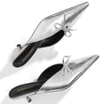 thumbnail image 4 of RONILURN Kitten Heels for Women Heeled Mules Stiletto Pumps Bow Closed Toe Pointed Toe Low Heel Slip on Fashion Metallic Backless Prom Party Dressy, 4 of 8