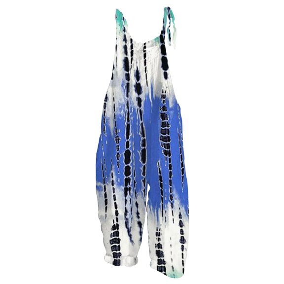 Women's Patchwork Dual Pocket Jumpsuit Loose Floral Print Bohemian Wide Leg Bib Overall