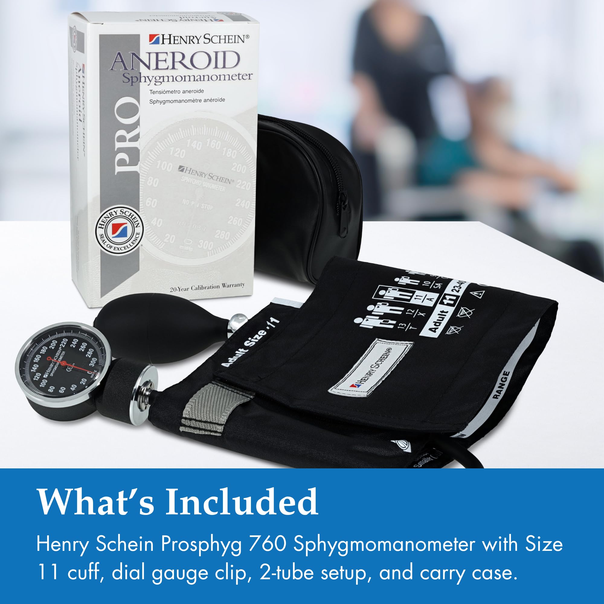 Adult Pro Aneroid Sphygmomanometer – Size 11 (9"–15.75") Black Cuff, Manual Blood Pressure Monitor, Reusable, Dial Display, Includes Leatherette Carrying Case – 1 Count