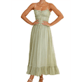 thumbnail image 2 of Vestido de Verano 2025 para Mujer, Informal, Sin Mangas, con Tirantes Finos, Ribete de RIC, Fruncido, con Volantes, . Verde M, 2 of 10