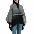 thumbnail image 5 of Xfvqtps Women Cape with Belt Gradient Color Irregular Knitting Warm Loose Windproof Coldproof Warm Winter Long Coat Black, 5 of 9
