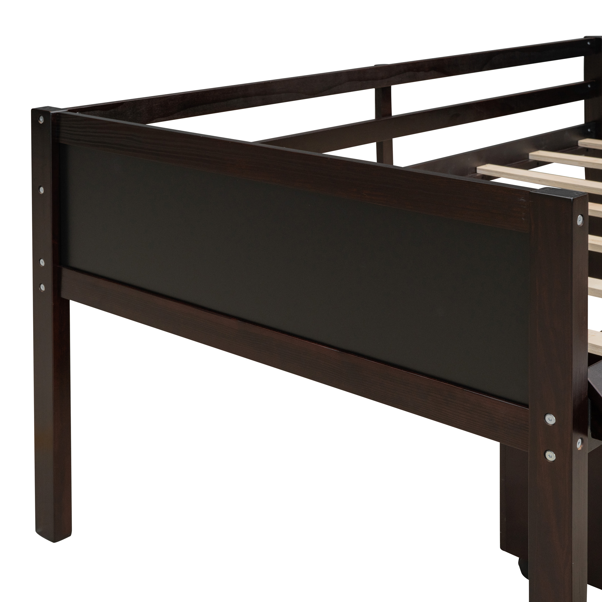 Euroco Wood Twin Size Loft Bed with Slide, Cabinets and Chalkboard,  Climbing and Rope Design for Kids, Espresso