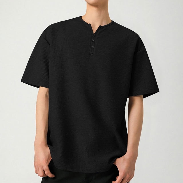 Styesk T-Shirts pour Homme T-Shirts pour Hommes Couleur Unie Décontractés à Boutons Manches Courtes Col Rond