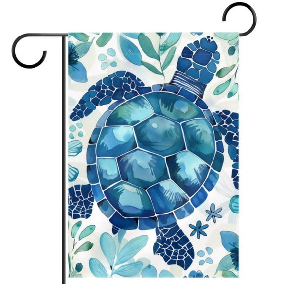 Sea Turtle Blue Teal Ocean Pattern Garden Flag Double Sided House Flag for Outdoor Home, Personalized All Year Round Yard Decor 12 x 18 Inch