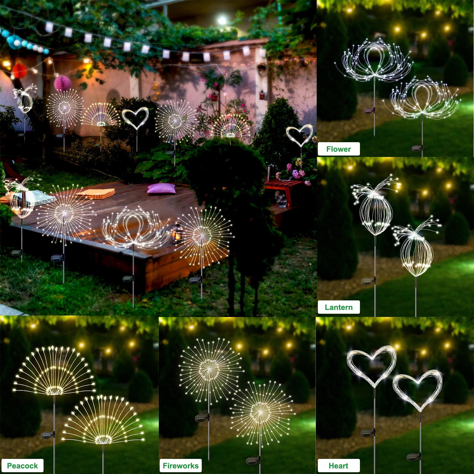 NITIDSKY 360 LED Outdoor Solar Christmas Lights Solar Firework Lights with 8 Modes Outdoor Waterproof Garden Lawn Walkway Yard Decoration, White