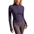 thumbnail image 2 of TrendOFT Womens Cropped Slim Fit Workout Jacket Weightless Track Athletic Yoga Full Zip Up Tops Dark Purple S, 2 of 5