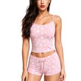 thumbnail image 2 of Jowdiw Women Pajama Set Polka Dot Print Cami Shorts Set Drawstring Lounge Sleepwear Two Piece Home Wear, 2 of 6
