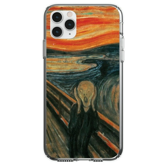 DistinctInk Clear Shockproof Hybrid Case for iPhone 12 / 12 PRO (6.1" Screen) - TPU Bumper, Acrylic Back, Tempered Glass Screen Protector - Edvard Munch The Scream - Classic Art