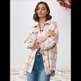 thumbnail image 4 of Ropa de Mujer para y Otoño, Elegante, de Larga, con Solapa, Holgada, A Cuadros, Chaqueta y Camisa de Franela con Botones. Caqui L, 4 of 8