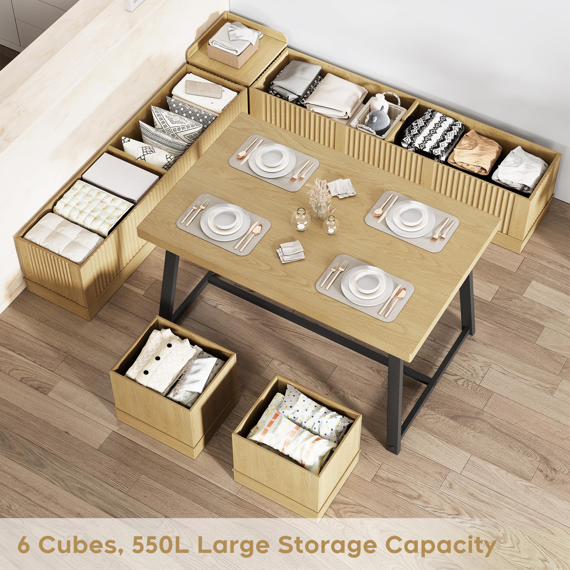 brafabhome Corner Dining Table Set with Storage Bench,47inch Breakfast Nook Table Set for Kitchen