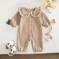 thumbnail image 2 of mgoYE Fall Baby Girl Clothes Long Sleeve Romper Peter Pan Collar Jumpsuit Infant Newborn Outfits Gingham Outfit(Khaki,3-6 Months), 2 of 9