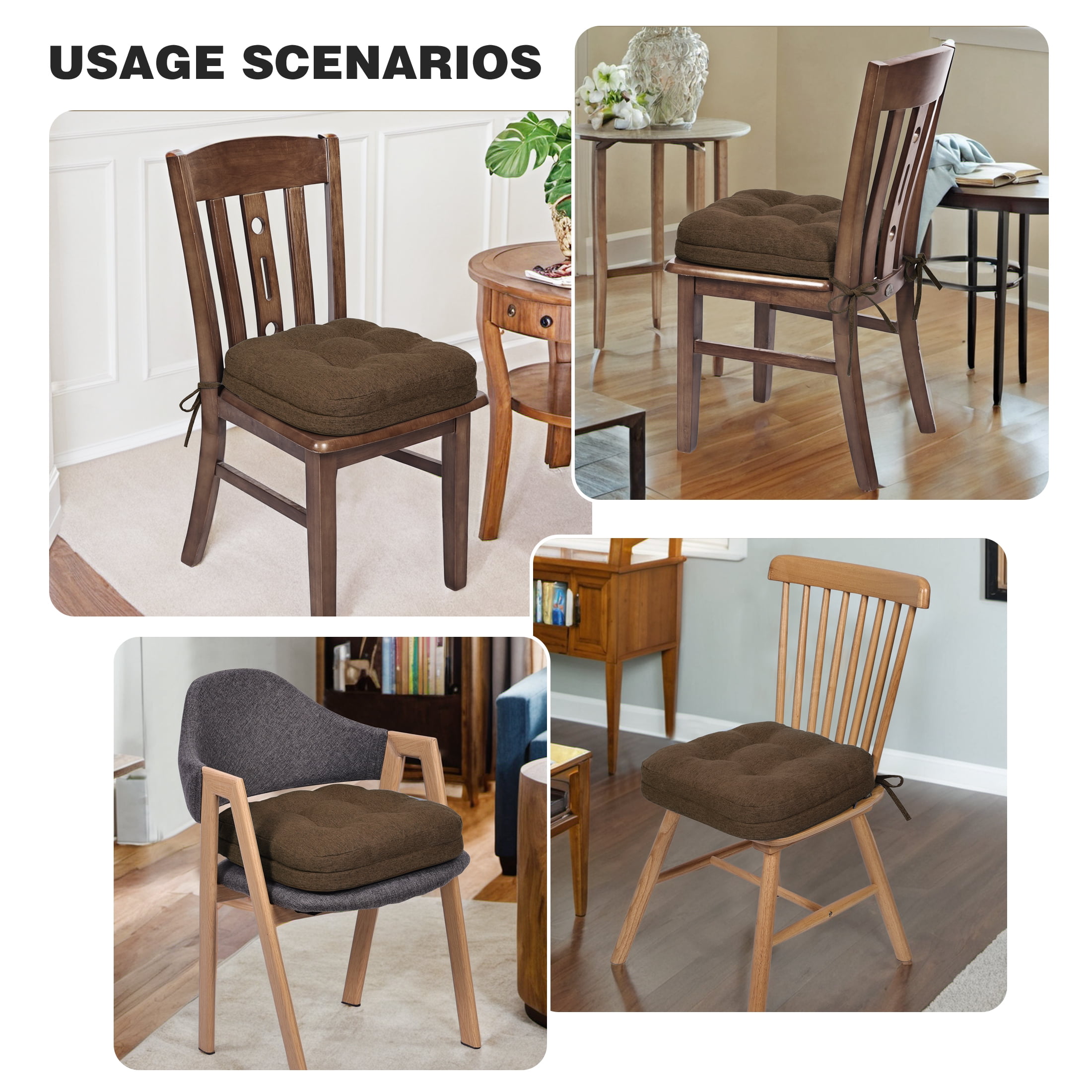 Baibu Kitchen Chair Cushions Memory Foam 3.5" Thick Dual-layer Seat Cushions Dining Chair Pads, Set of 4, Brown