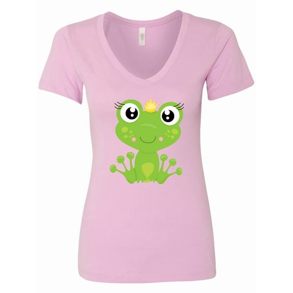 Inktastic Cute Frog, Green Frog, Frog Princess, Crown Women's V-Neck T-Shirt