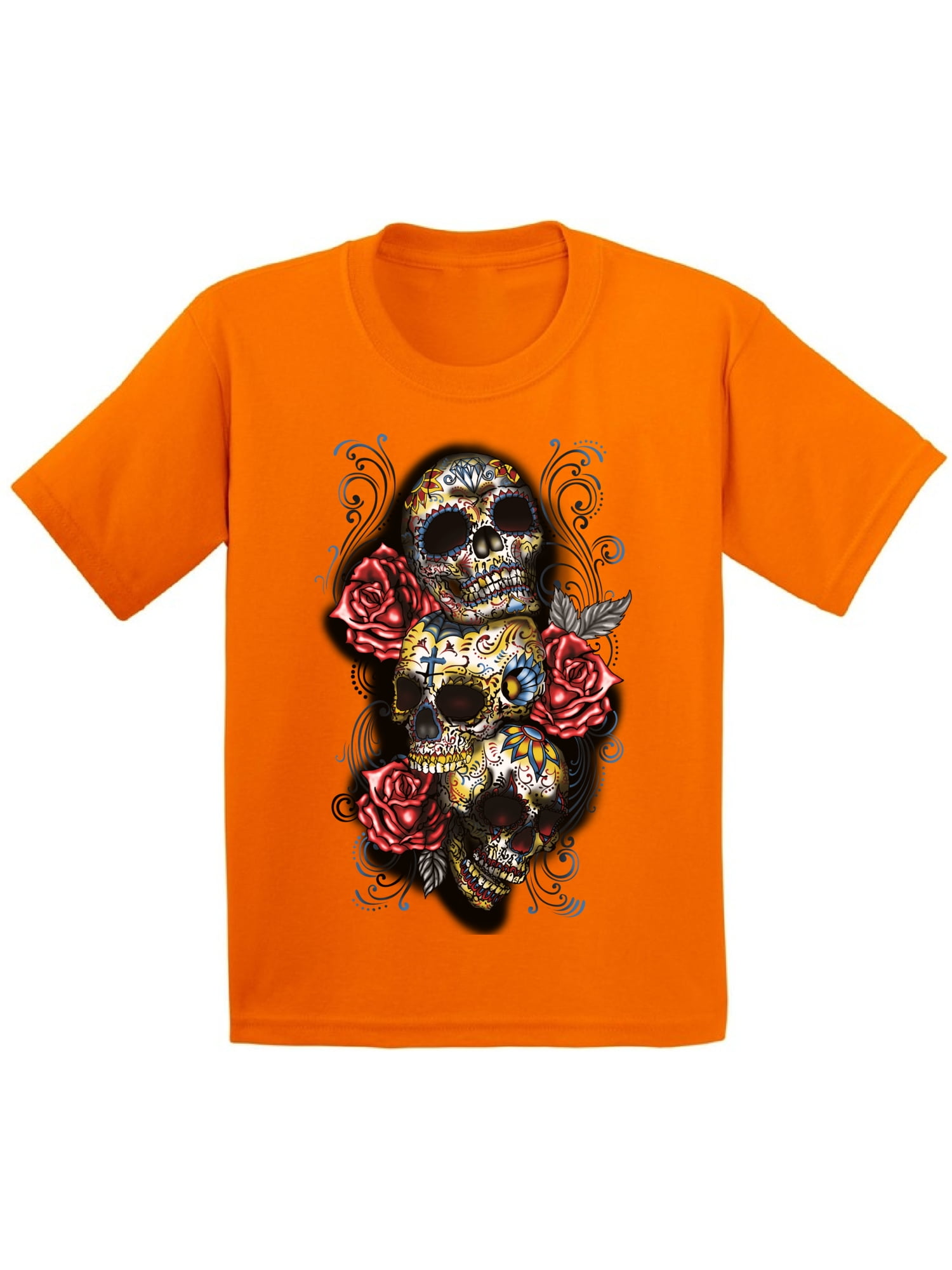 Awkward Styles Three Sugar Skull Tshirt for Kids Skull Red Roses Shirt
