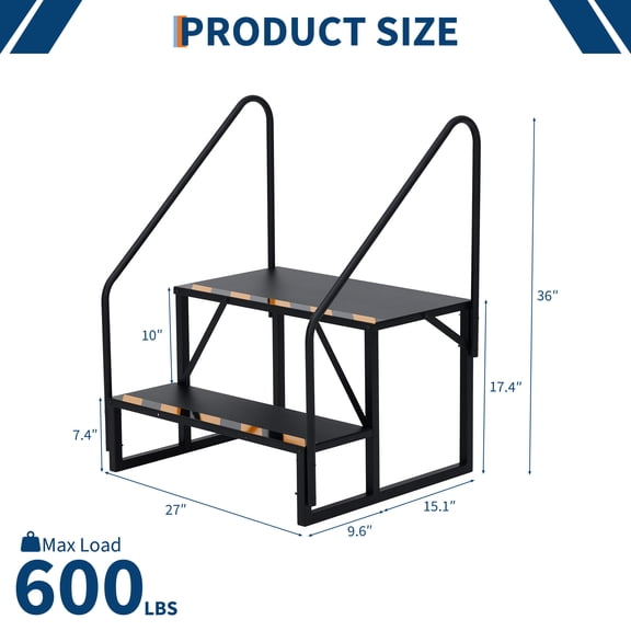 Accreate RV Steps with Handrail, Heavy Duty Stable Universal Stair, Outdoor Step Ladder for Mobile Home, Travel Trailer, Pool, Hot Tub, Trampoline