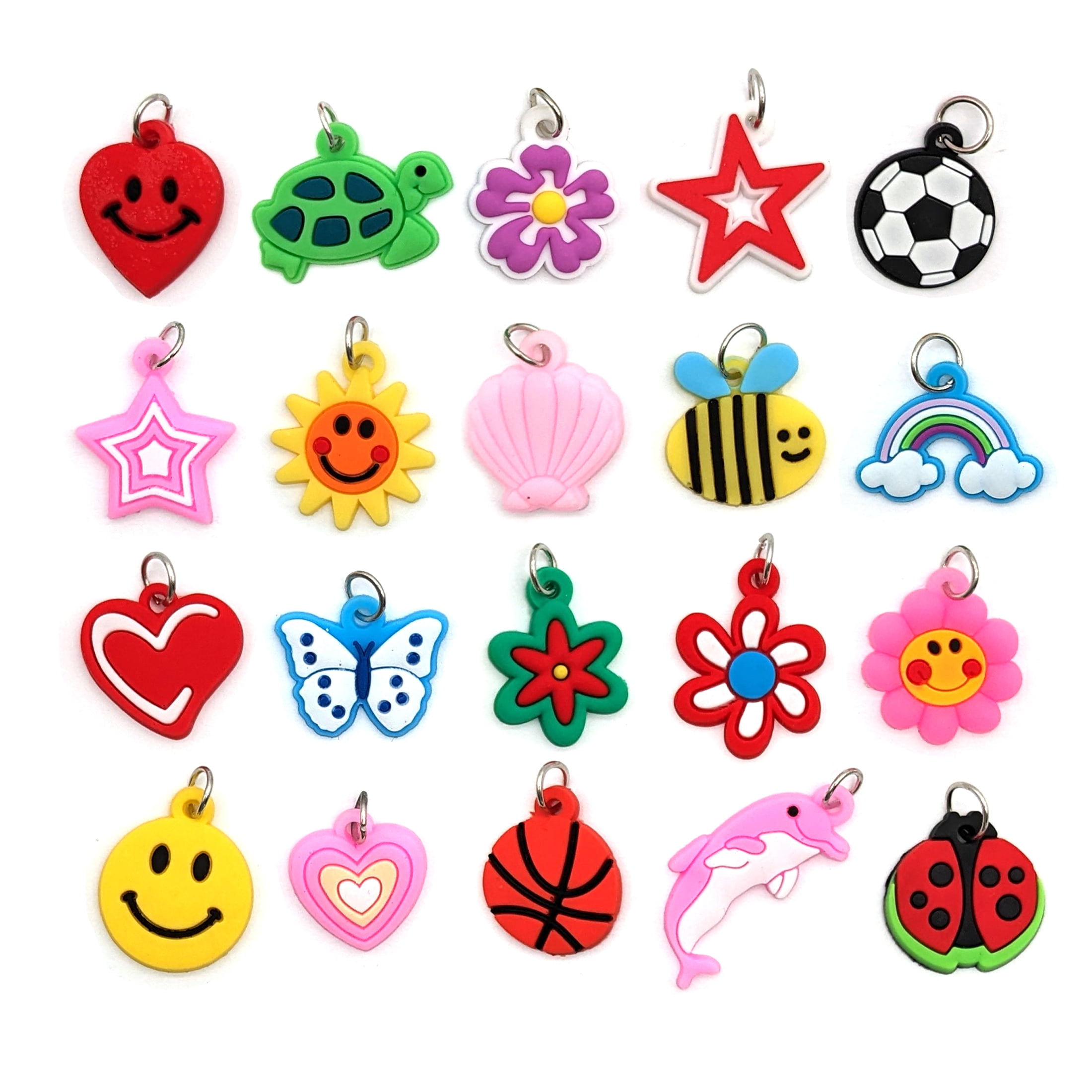 (3 pack) Hello Hobby Silicone Jewelry Charms for Bracelets, Necklaces, & Crafts, Cute Charms for Kids, 20 Pieces