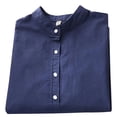 thumbnail image 3 of Camisa de mujer Blusa casual de manga larga con botones de color sólido, Azul oscuro, XXL AweSitey AP001197-17B, 3 of 7