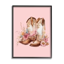 Stupell Industries Floral Pink Cowgirl Boots Beauty & Fashion Painting Black Framed Art Print Wall Art, 11 x 14