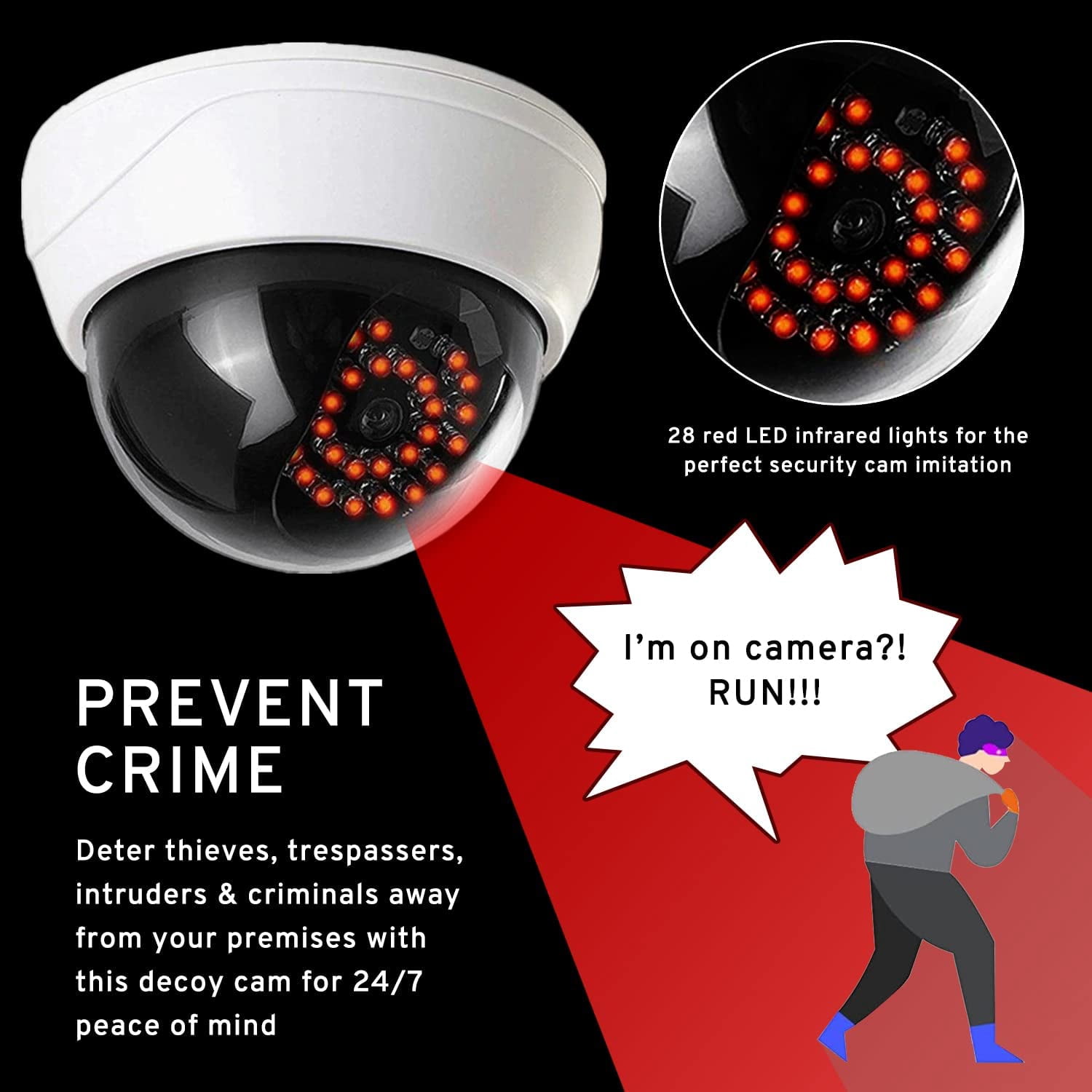 MaximalPower Fake CCTV Security Dummy Dome Camera with Red LED Light for Home, Shop, Business, etc. (4 Pack)