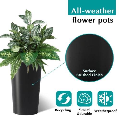 Chak’s Choice 2 Pack Tall 21.7 in Planters for Outdoor Plants Modern Tall Square Planter Box Indoor Outdoor Porch Patio Flower Pot for Garden, (Black)