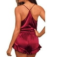 thumbnail image 6 of Valcatch Women Silk Ruffle Short Pajamas Camisole Set Loose Set Home Set Casual Sleepwear Set Soild Color V Neck Set, 6 of 7