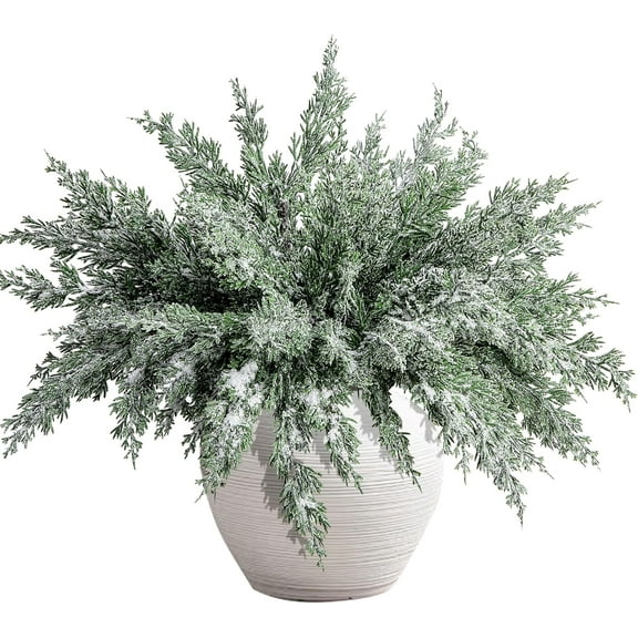 10 Packs 16.5" Artificial Christmas Snow Pine Branches, Snow Flocked Faux Greenery Norfolk Pine Sprigs Cypress Stems, White Frosted Fake Foliage Pine Needle Picks for DIY Craft Garland Home Decor