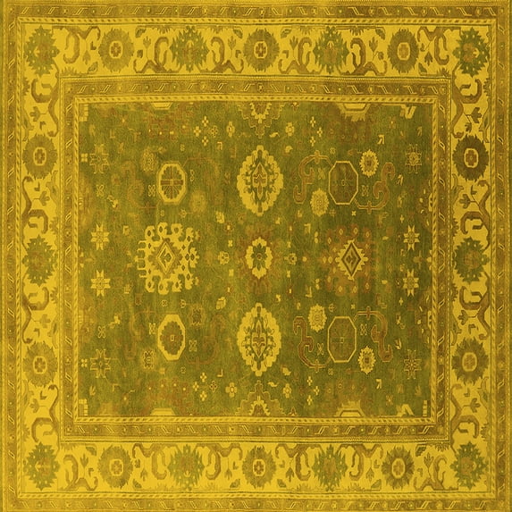 Ahgly Company Indoor Square Oriental Yellow Traditional Area Rugs, 3' Square