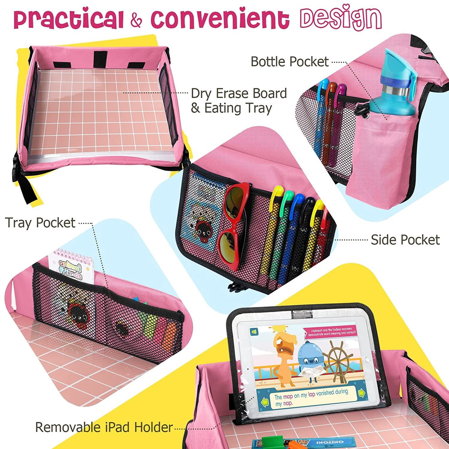 2025 Hottest Travel Car Children's Tray Storage Bag Car Seat Storage Tray Children's Toy Tray