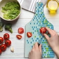 thumbnail image 3 of Modern Cutting Board, Mosaic Grid Pattern Pixel Art Digital Design Graphic Squares Illustration, Tempered Glass Cutting and Serving Board, Wine Bottle Shape, Lime Green Aqua White, by Ambesonne, 3 of 5