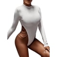 thumbnail image 4 of Women's Basic Solid Turtleneck Long Sleeve Bodysuits Jumpsuits Stretchy Romper, 4 of 6