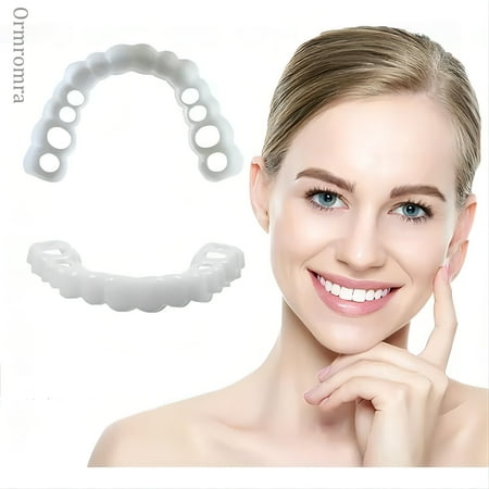 Ormromra 1Pair Dentures Cosmetic Teeth Instant Veneers Dentures Temporary Teeth Upper And Lower False Teeth Cosmetic Dental Veneers Snap Comfort Fit Fast Dentures
