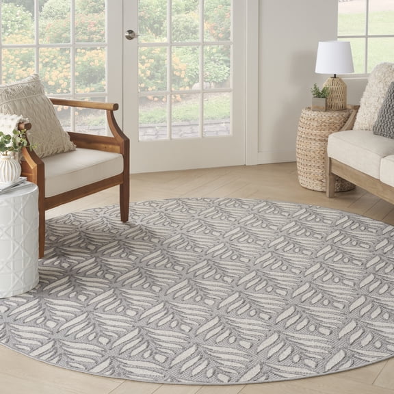 Nourison Aloha Indoor/Outdoor Grey 7’10” x Round Area Rug (8 Round)