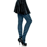 Leg Avenue Womens Nylon Striped Tights, Black/Blue, One Size