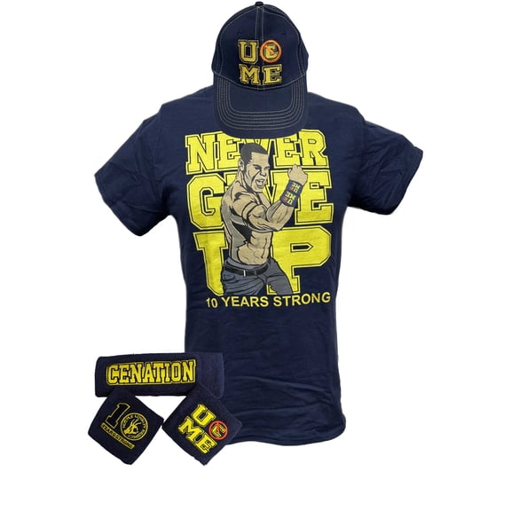 John Cena Kids Blue Ten Years Strong Costume Hat T-shirt Wristbands Boys YXS