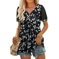 thumbnail image 3 of KISSMODA Womens V Neck Short Sleeve Summer Tops Button Down Pleated Tunic Tops Shirts S-3XL, 3 of 5