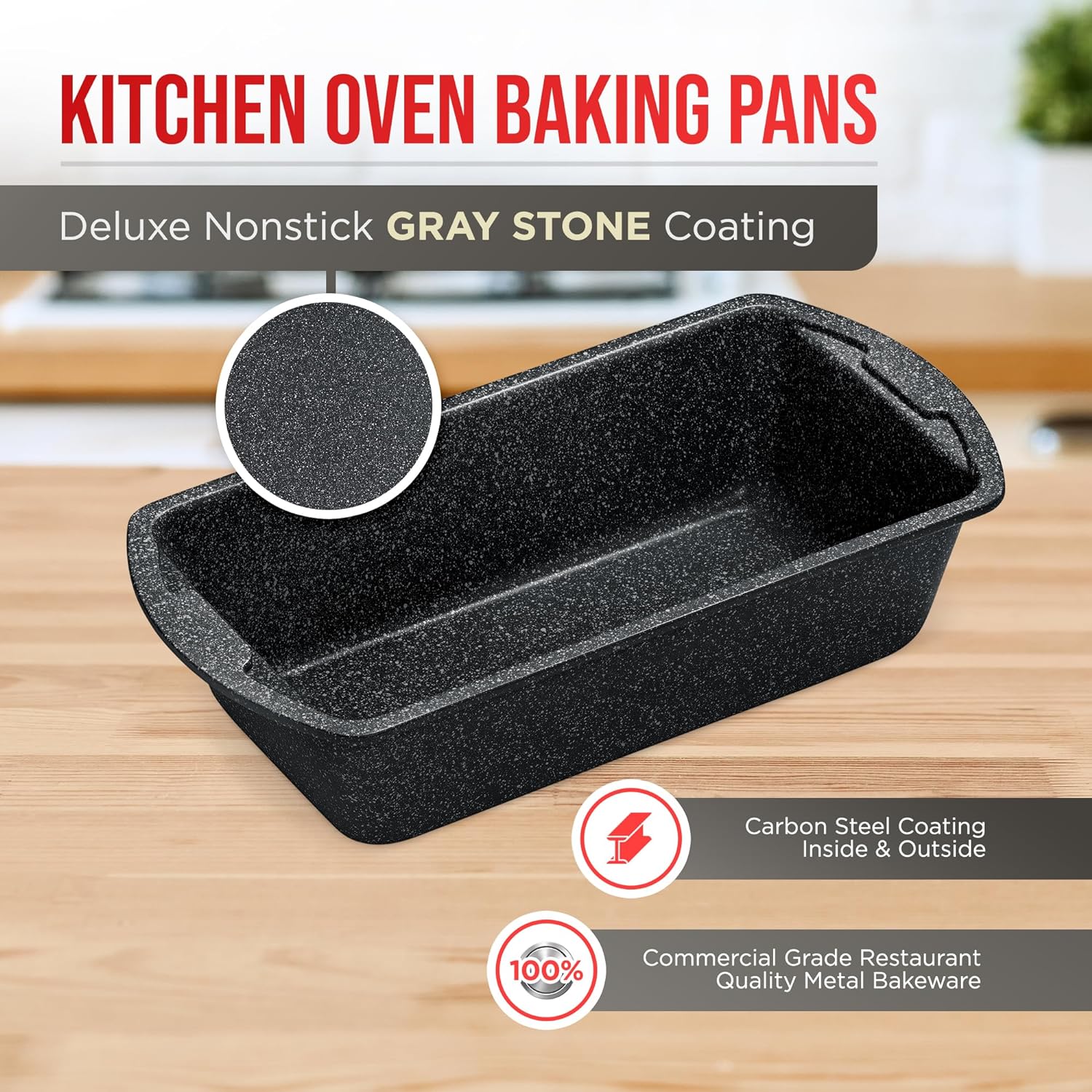 Bakken- Swiss Kitchen Baking Pan Set - Nonstick Gray Coating, Commercial Grade Carbon Steel, Baking Kitchen Essentials, Oven Safe Tray (Up To 450° F), Set of 6