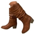 thumbnail image 3 of Leozcaa Cowboy Boots Women's Modern Western Mid Calf Round toe Chunky Heel Cowgirl Booties Pull On Tabs, 3 of 7