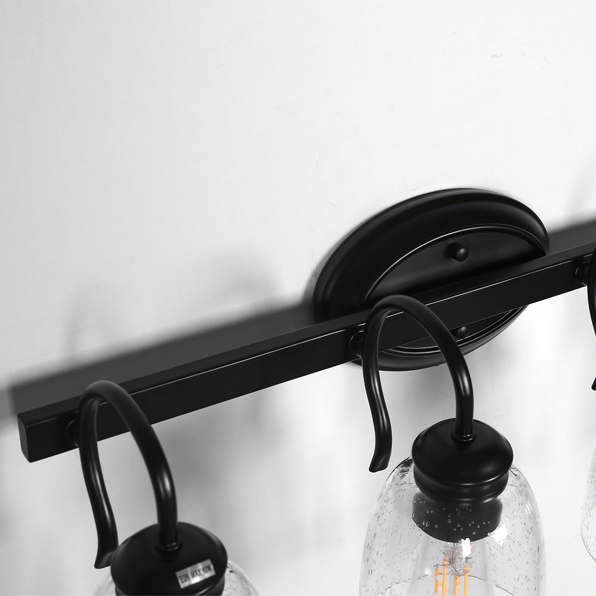 Briignite 3 Light Bathroom Vanity Light Fixtures, Modern Black Vanity Lights Over Mirror, Vintage Wall Sconce with Seeded Glass Shade, Black Vanity Lights for Bathroom