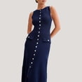 thumbnail image 4 of jtjvou Womens Elegant Dress Knit Sleeveless Summer Button Bodycon Office Work Business Casual Solid Dresses Navy S, 4 of 6