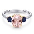 thumbnail image 3 of Gem Stone King 10K Two Tone Gold Peach Nano Morganite and Blue Sapphire Engagement Ring for Women | 2.70 Cttw | Oval 9X7MM | Gemstone October Birthstone | Size 7, 3 of 6