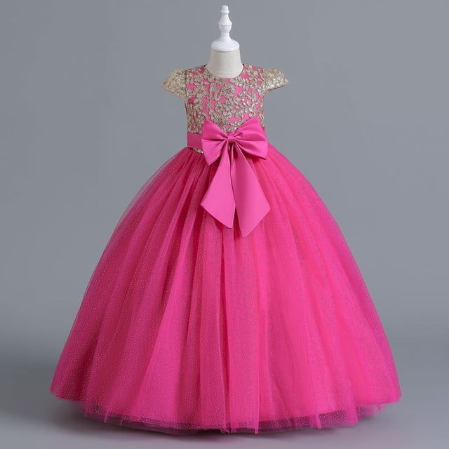 Vestido largo grande para niñas, vestido de princesa de malla, vestido con lazo, vestido de princesa