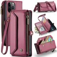 thumbnail image 1 of Funda tipo cartera para iPhone 12 Pro Max con bloqueo RFID, tarjetero, cremallera, ranura para billetes, correa de hombro magnética de piel sintética suave para iPhone 12 Pro Max, 1 of 10