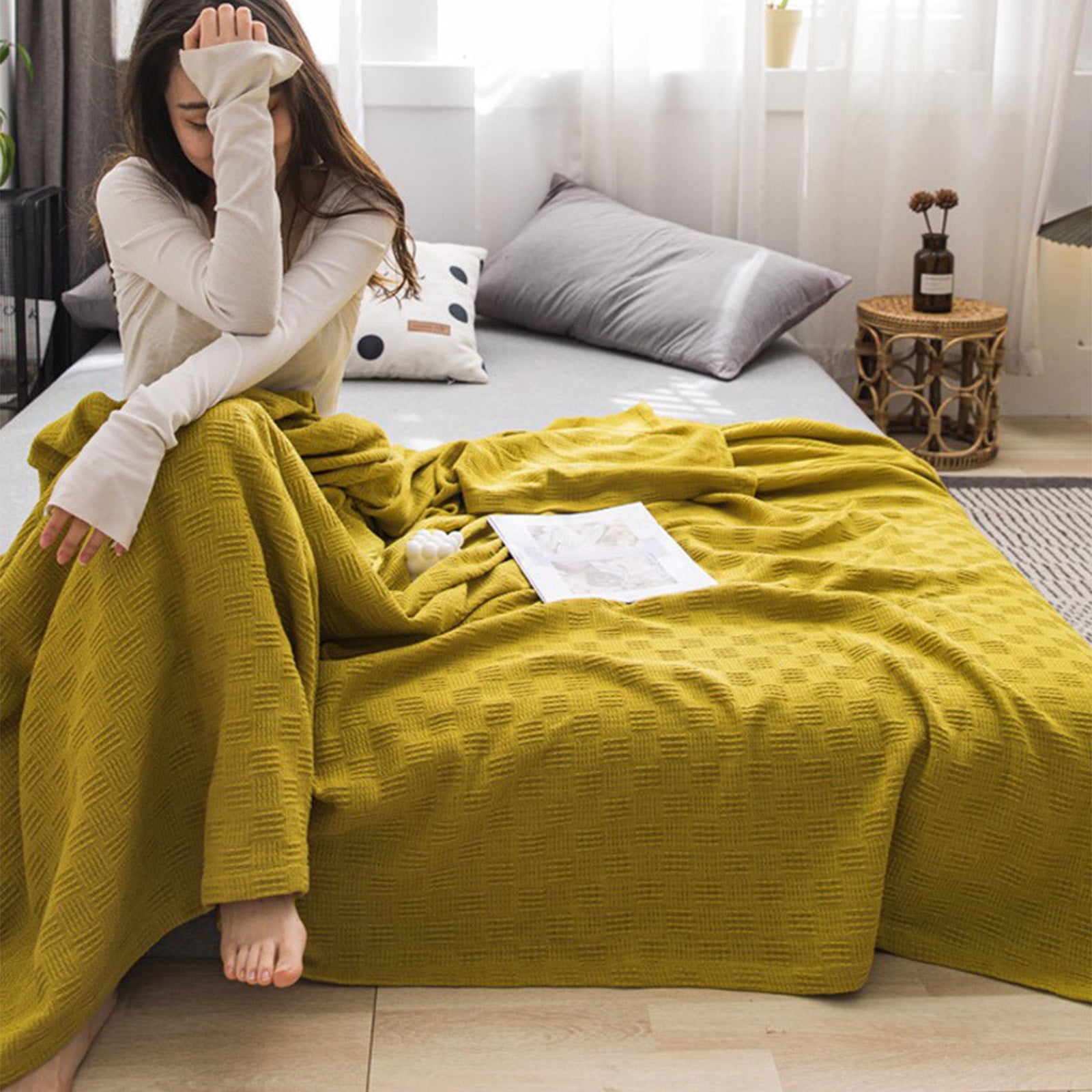Dvkptbk Cooling Blanket Cotton Bed Blanket Twin Cotton Thermal Blanket Lightweight Bed Throw Breathable Premium Soft Comfortable Blanket For All Seaso