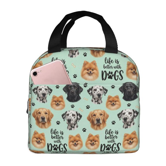 Dog Lunch Bag Cute Insulated Lunch Box For Women Men Reusable Cooler Tote With Front Pocket Handheld Meal Prep Bag For Work Office Picnic Travel